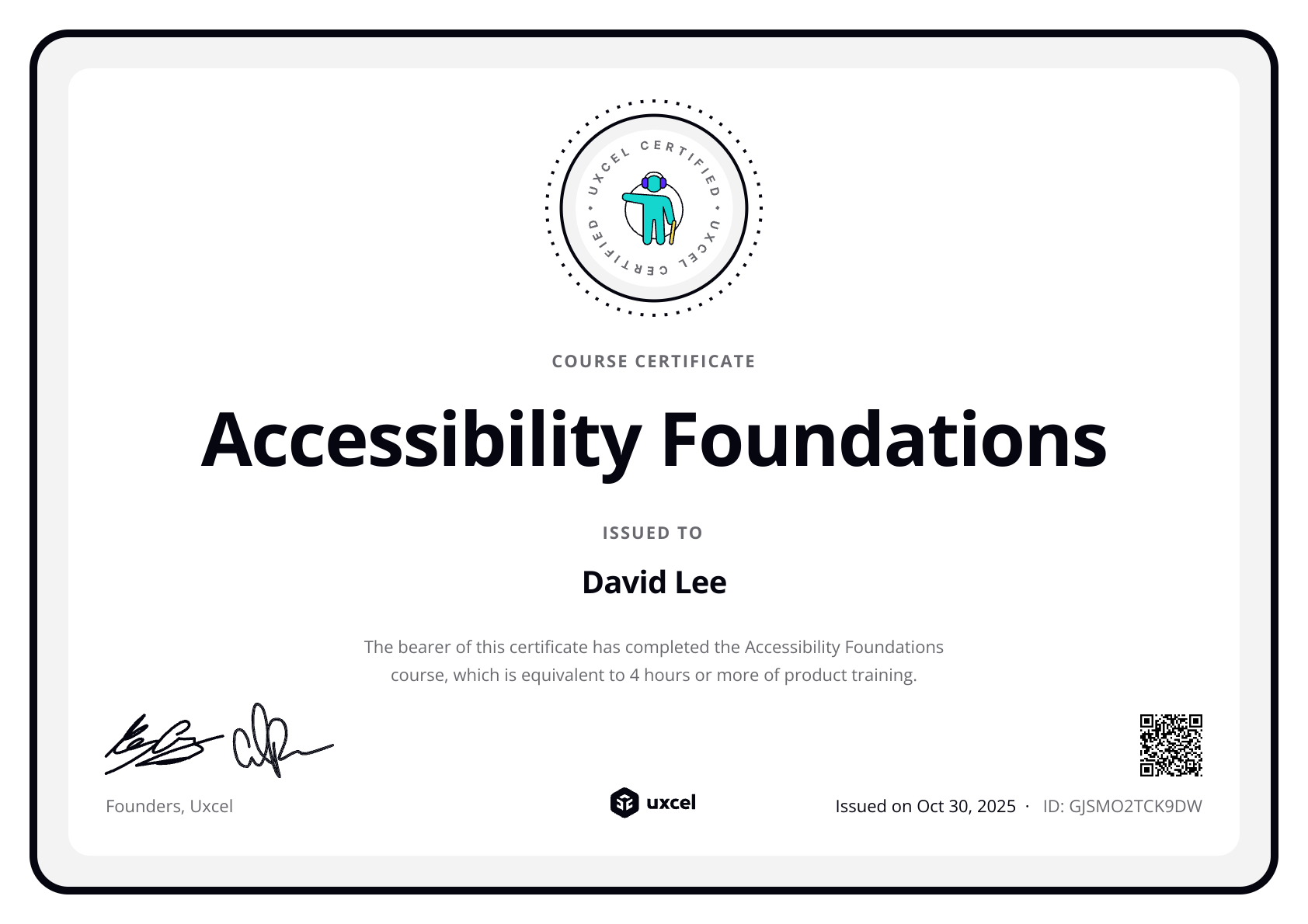 David Lee's certificate